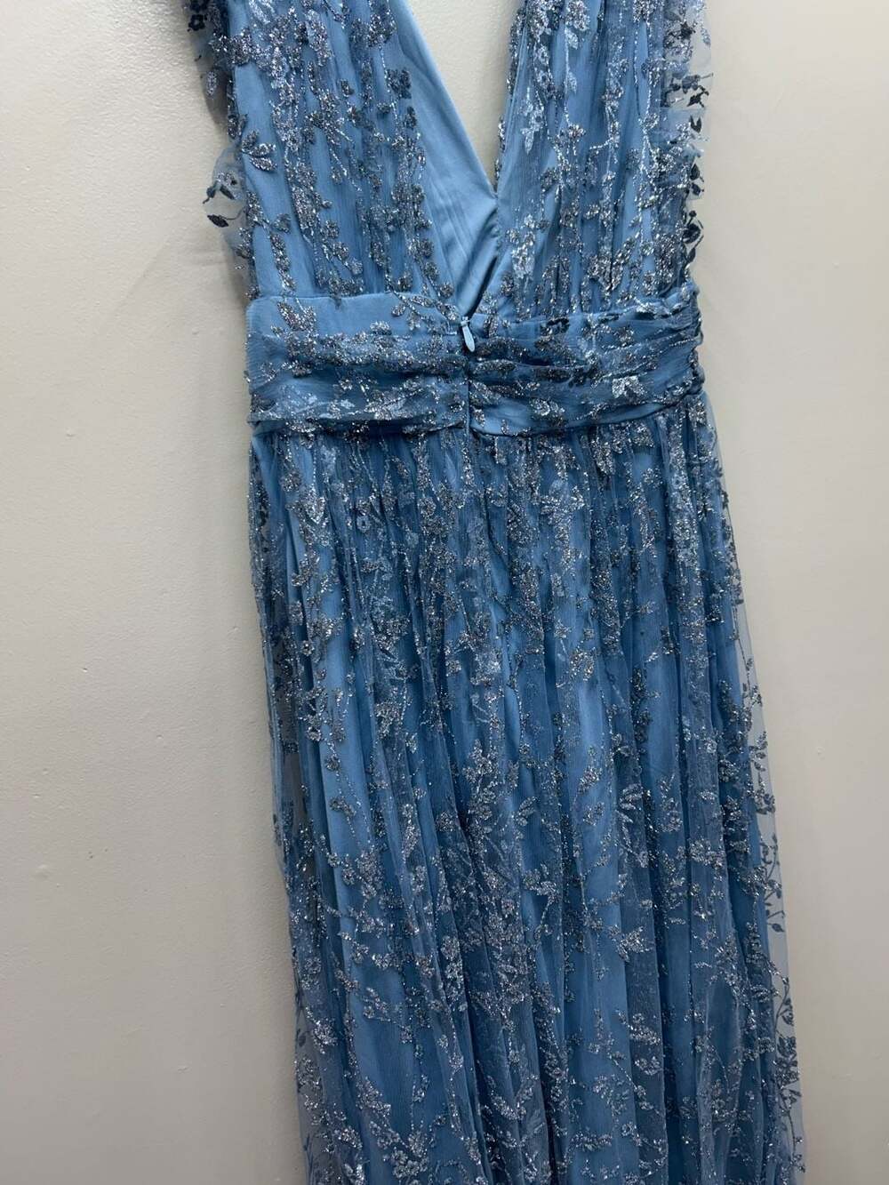 Baltic Born Blue Sequin Embroidered Flutter Sleeve Maxi Dress Size M - Picture 7 of 11